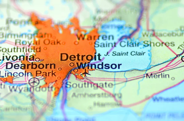 Detroit, Michigan aux Etats-Unis sur la carte — Photo