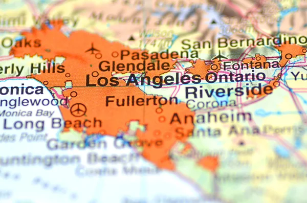 ลอสแองเจลิส แคลิฟอร์เนีย ในสหรัฐอเมริกาบนแผนที่ — ภาพถ่ายสต็อก