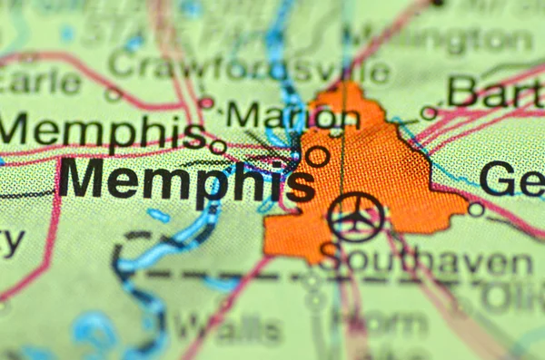 En närbild av memphis, tennessee i usa på kartan — Stockfoto