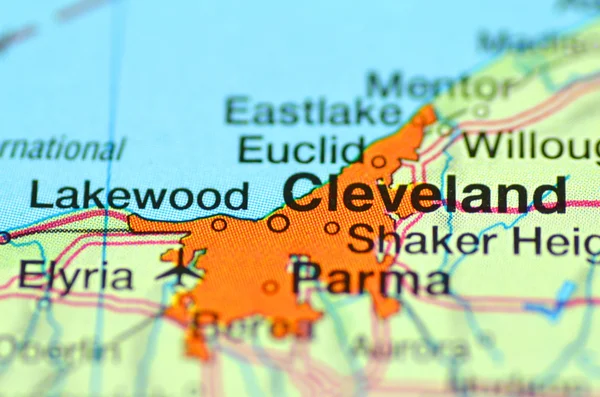 在地图上美国俄亥俄州克利夫兰的特写 — 图库照片