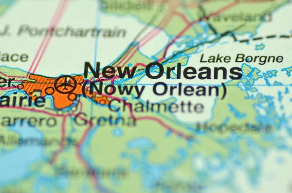 在地图上美国的路易斯安那州新奥尔良的特写 — 图库照片