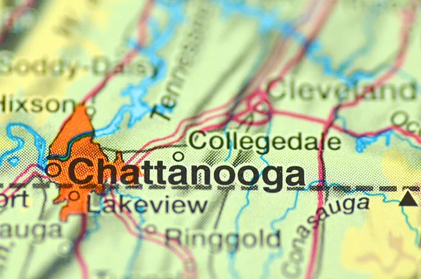 En närbild av chattanooga, tennessee i usa på kartan — Stockfoto