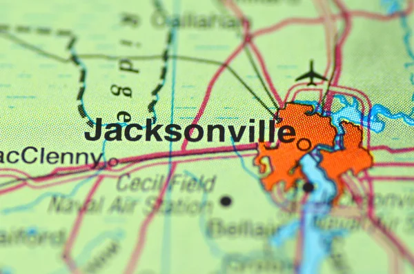 En närbild av jacksonville, florida i usa på kartan — Stockfoto