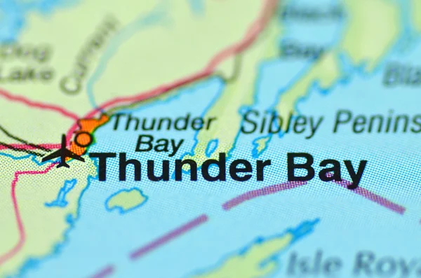 Zbliżenie z thunder bay, ontario w Kanadzie na mapie — Zdjęcie stockowe