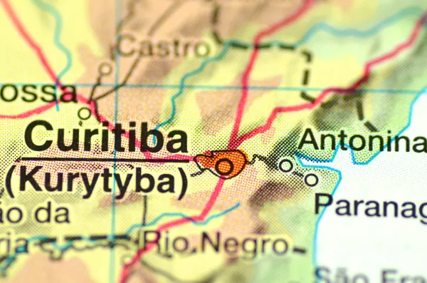 Curitiba, Brezilya Güney Amerika'da bir closeup harita — Stok fotoğraf
