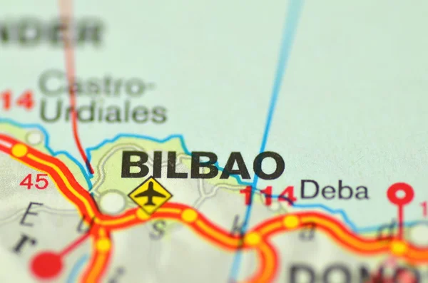Un primo piano di Bilbao in Spagna su una mappa — Foto Stock