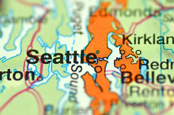 Closeup z seattle, washington v usa na mapě — Stock fotografie