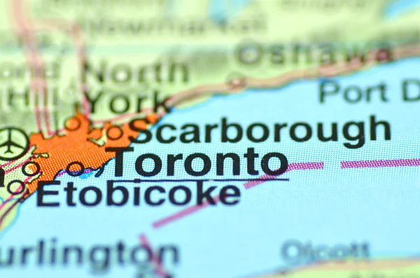 Zbliżenie z toronto, ontario w Kanadzie na mapie — Zdjęcie stockowe