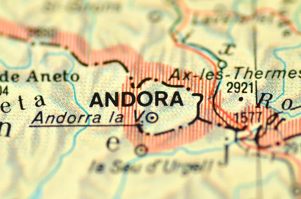 Un primo piano di Andorra su una mappa — Foto Stock