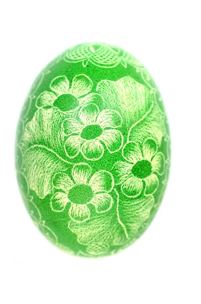 Traditional scratched handmade Easter egg isolated on white background — Stock Photo, Image