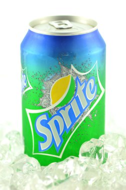 Sprite drink in a can on ice isolated on white background clipart