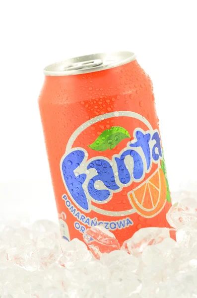 Can of Fanta drink on ice — Stock Photo, Image