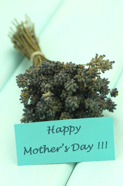 Happy mothers day and bunch of gorgeous dry lavender flowers — Stock Photo, Image