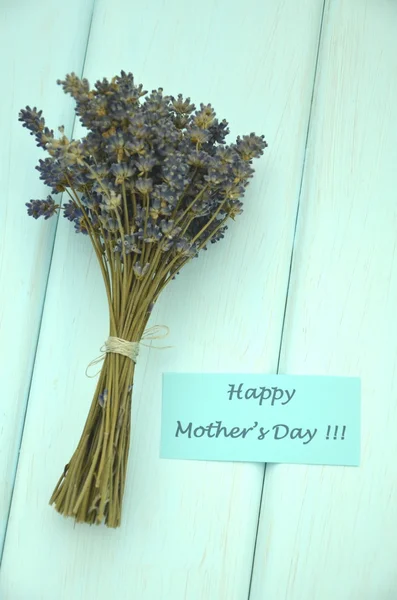 Happy mothers day and bunch of gorgeous dry lavender flowers — Stock Photo, Image