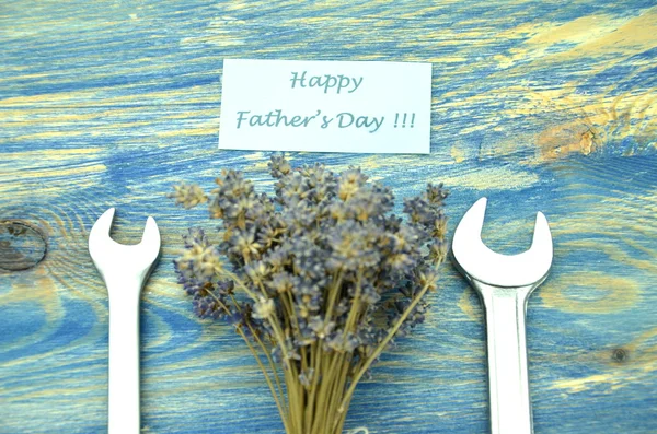 Happy fathers day wishes, bunch of gorgeous dry lavender flowers and spanners