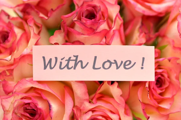 With love wishes and bouquet of gorgeous roses — Stock Photo, Image