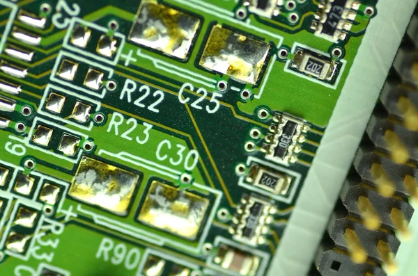 Closeup of electronic circuit board, inside of computer — Stock Photo, Image