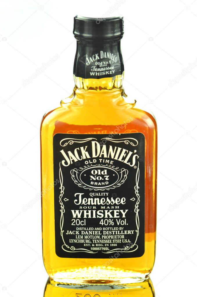 Small bottle of Jack Daniels whiskey isolated on white background