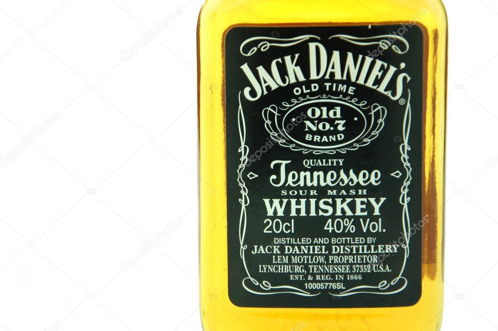 Small bottle of Jack Daniels whiskey isolated on white background