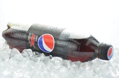Bottle of Pepsi Max drink on ice cubes clipart