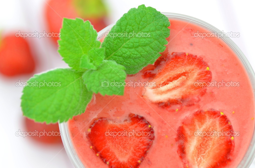 Delicious cocktail made of fresh strawberries in a glass
