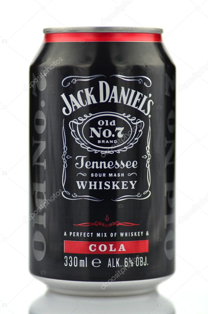 Mix of Jack Daniels whiskey in a can isolated on white background