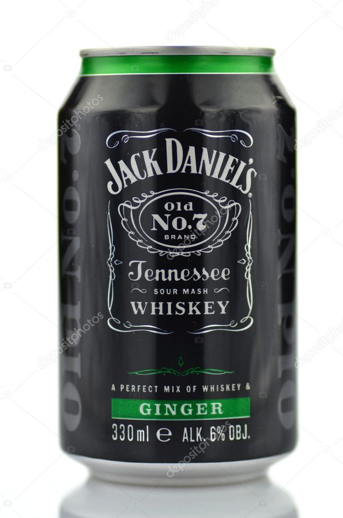 Mix of Jack Daniels whiskey in a can isolated on white background