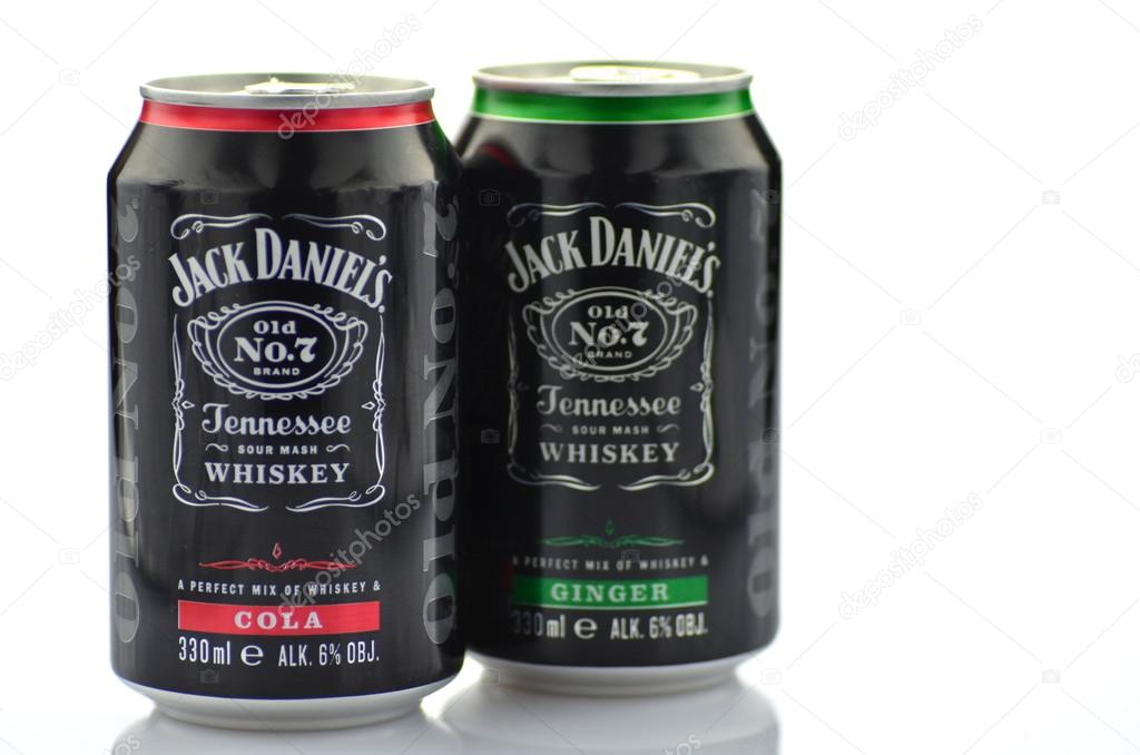 Mix of Jack Daniels whiskey in a can isolated on white background