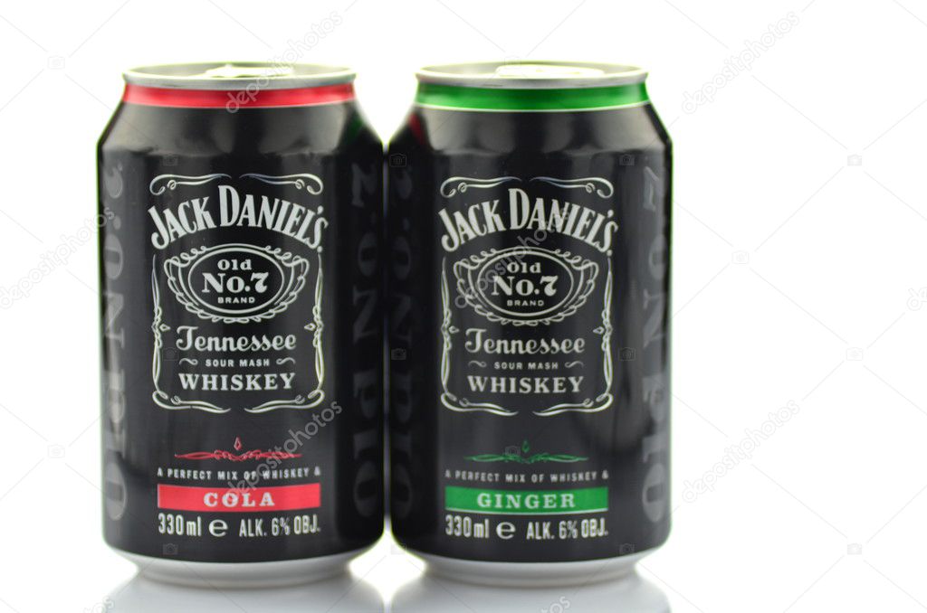 Mix of Jack Daniels whiskey in a can isolated on white background