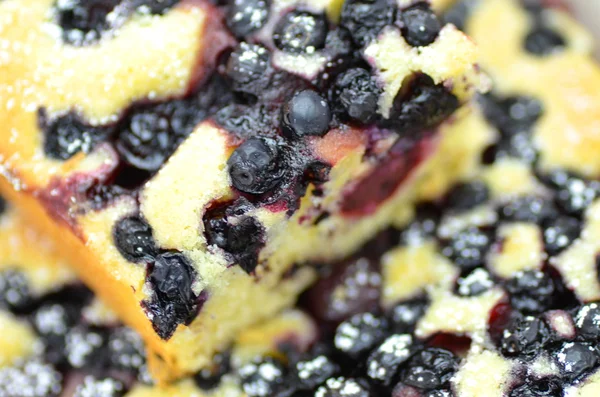 Kus lahodné domácí ovocný piškotový dort s borůvkami — Stock fotografie