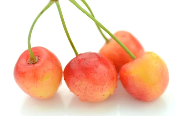 Gros plan de cerises mûres, fraîches et douces isolées sur du blanc — Photo