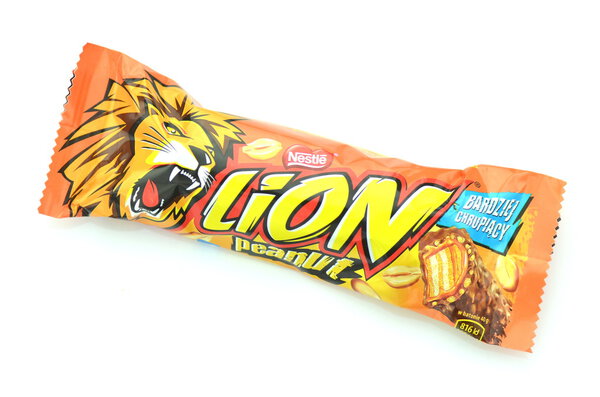 Lion chocolate bar isolated on white background