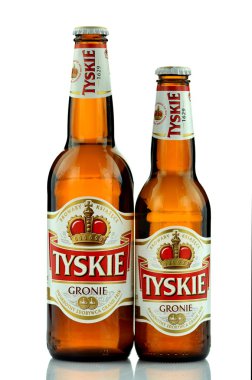 Beyaz arka plan üzerinde izole Tyskie soluk lager bira
