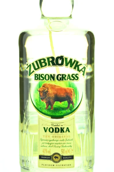 Zubrowka vodka isolated on white background. — Stock Photo, Image