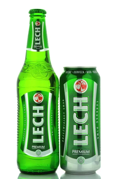 Lech pale lager beer isolated on white background — Stock Photo, Image