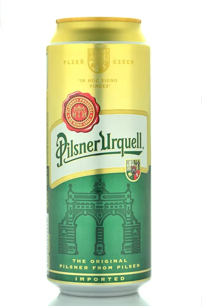 Pilsner Urquell pale lager beer isolated on white — Stock Photo, Image