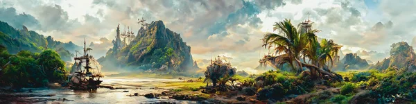 Artistic concept painting of a beautiful fantasy landscape, surrealism. Tender and dreamy design, background illustration.