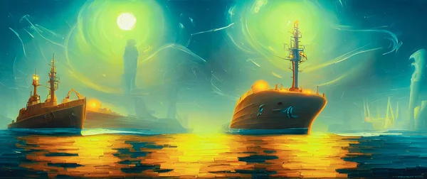 Artistic concept painting of ship on the sea, background 3d illustration.