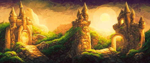 Artistic concept painting of medieval castle, background 3d illustration.