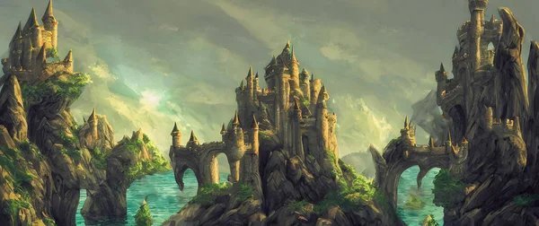 Artistic concept painting of medieval castle, background 3d illustration.