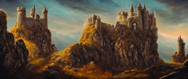 Artistic concept painting of medieval castle, background 3d illustration.