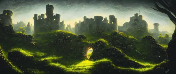 Artistic concept painting of medieval castle, background 3d illustration.