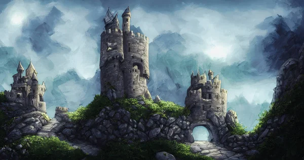 Artistic concept painting of medieval castle, background 3d illustration.