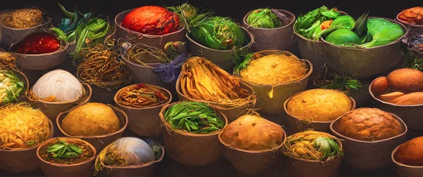 Artistic concept painting of a food in baskets, background illustration.