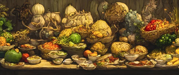 Artistic concept painting of a food in baskets, background illustration.