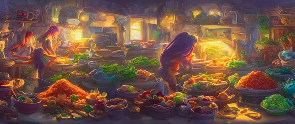 Artistic concept painting of a food in baskets, background illustration.
