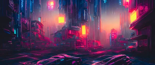 Artistic concept painting of a cyberpunk city or smart city, background illustration.