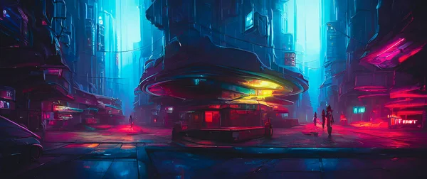 Artistic concept painting of a cyberpunk city or smart city, background illustration.