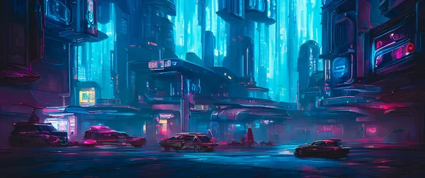 Artistic concept painting of a cyberpunk city or smart city, background illustration.