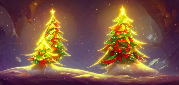 Artistic concept painting of a beautiful christmas tree, background 3d illustration.